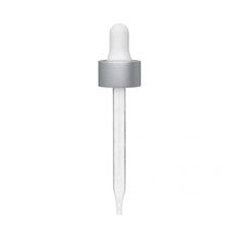 Glass pipette dropper with matte silver closure and white bulb, 20-400 size