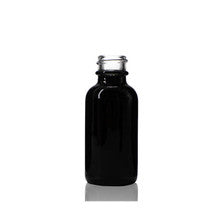 Flint Boston Round bottle with glossy black coating, 1 oz size